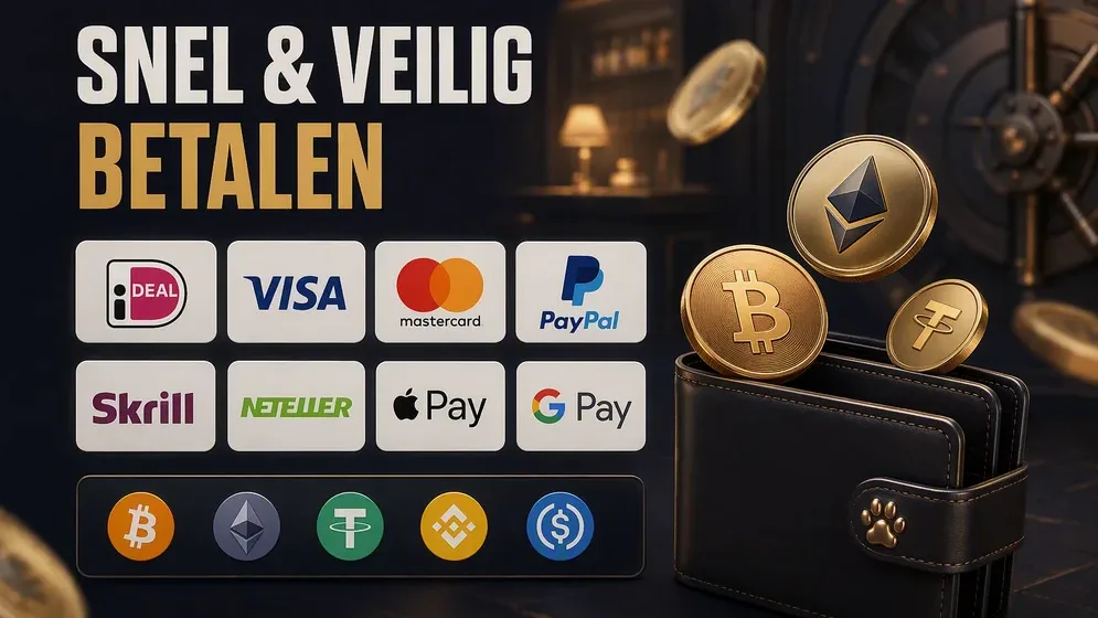 betaallogos iDEAL, Visa, Mastercard en crypto-munten